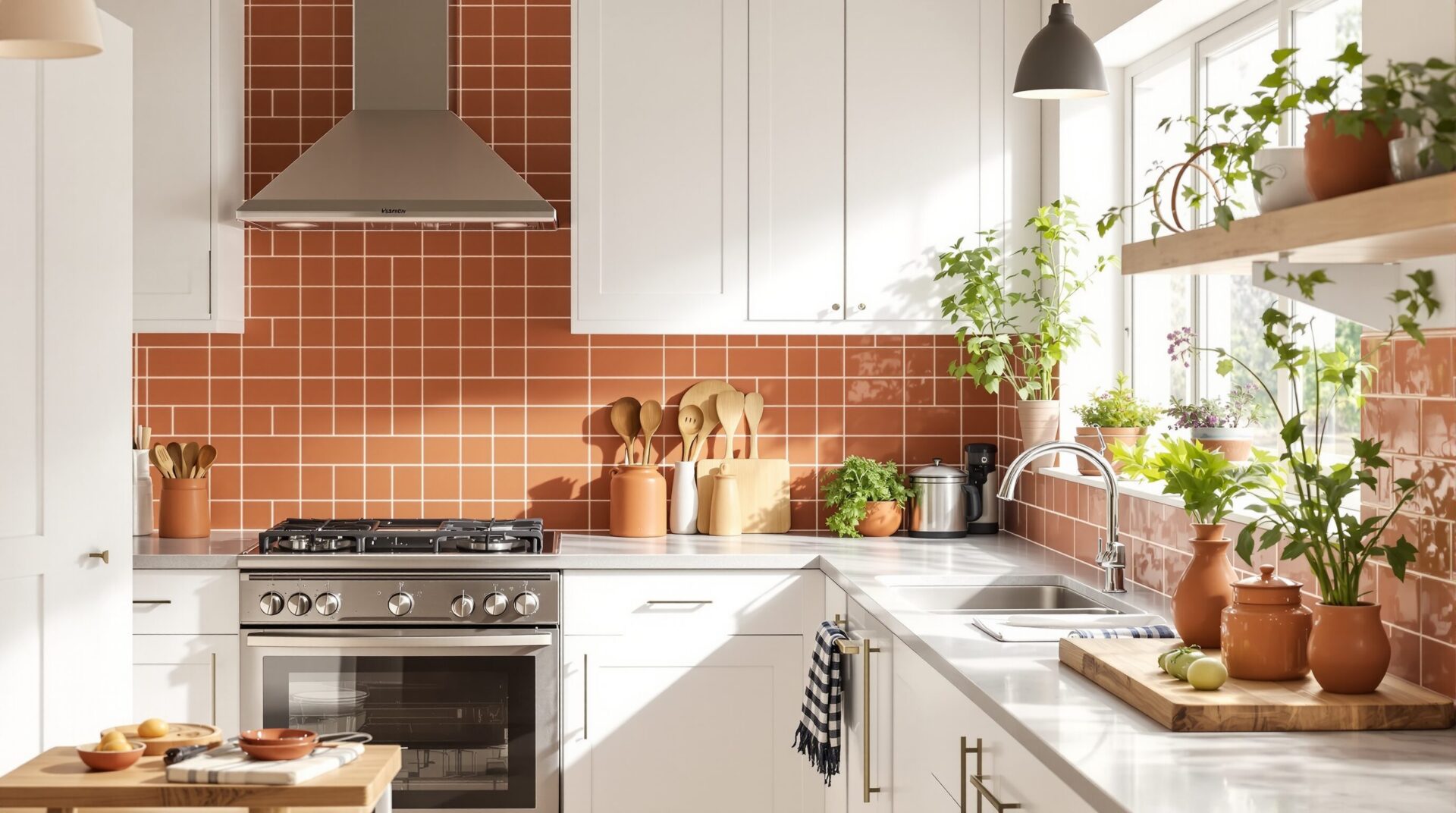 cuisine blanche et terracotta