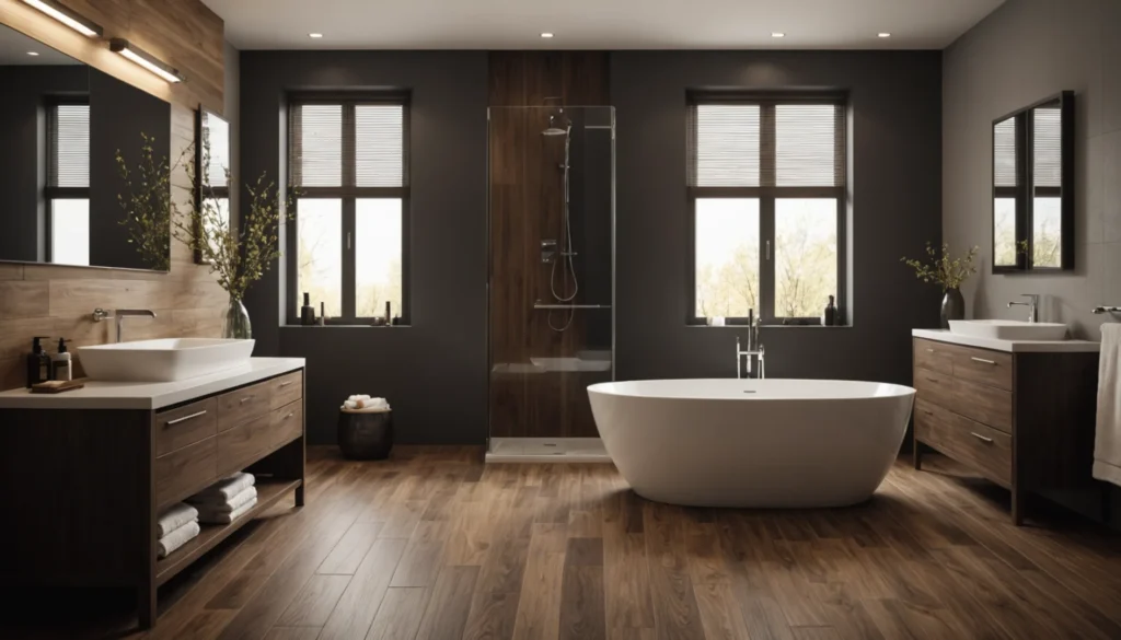 salle de bain avec carreaux imitation bois