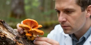 champignon orange sur bois mort